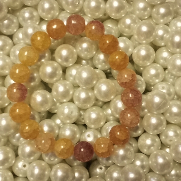 Golden Quartz Crackled Agate 10 MM Bead Stretch Bracelet - Picture 2 of 8